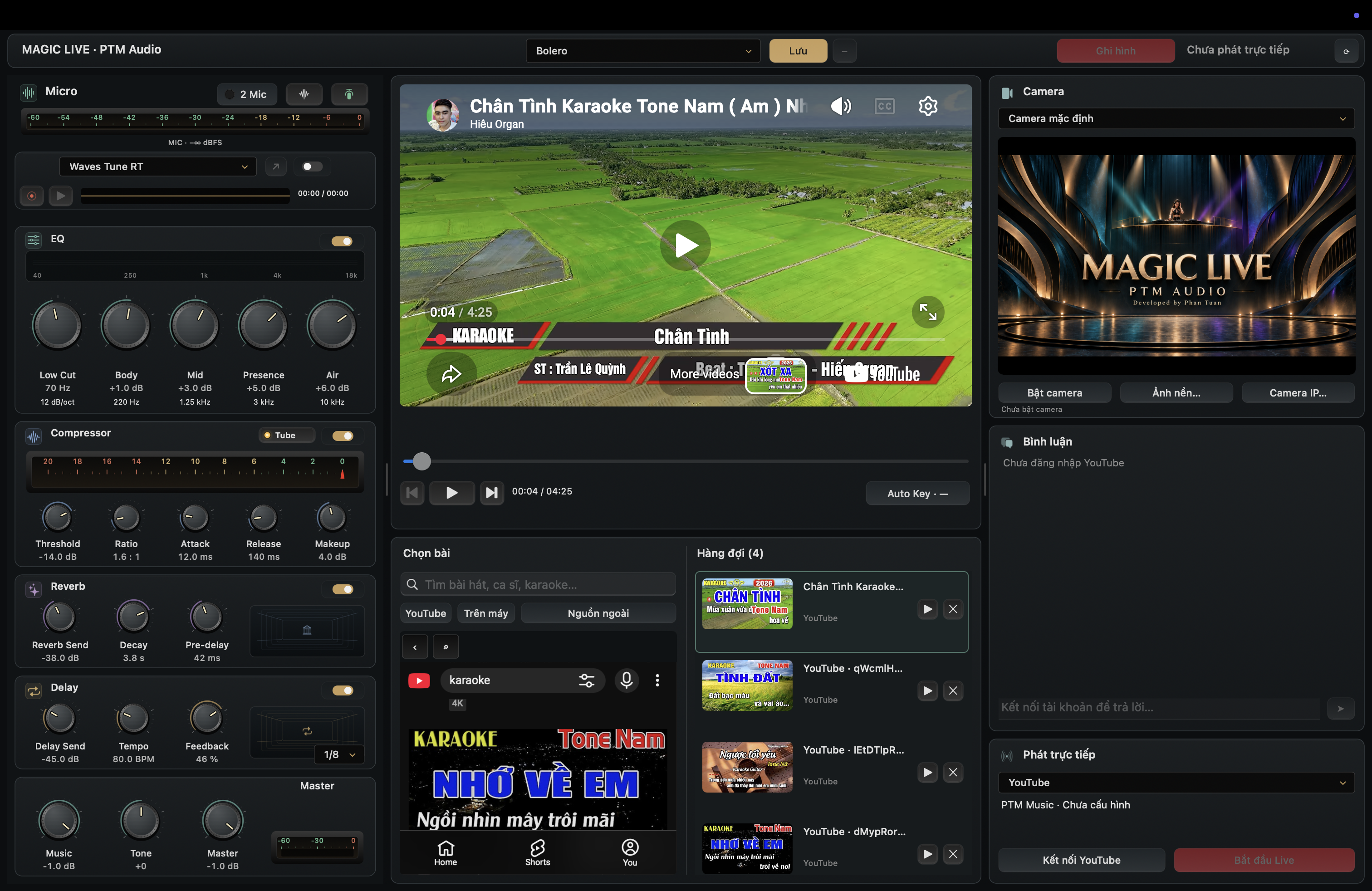 Magic Live with vocal effects, song queue, camera and streaming controls